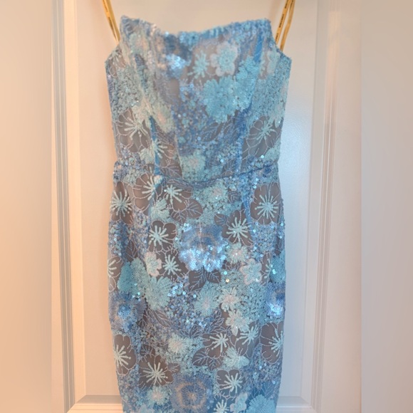 NWOT BRONX AND BANCO Farah Ocean Blue Sequin Multi Strapless Maxi Dress - Picture 8 of 16